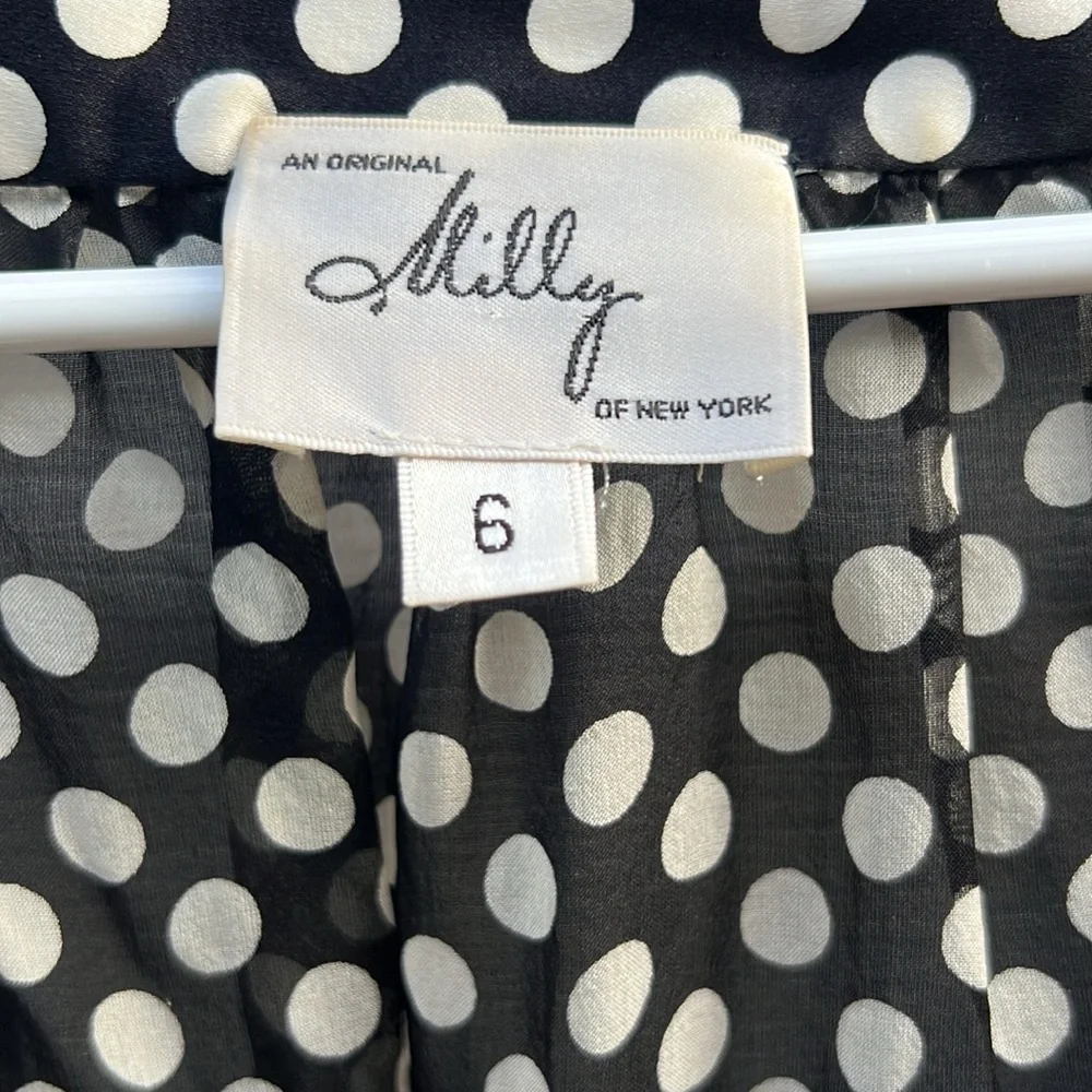 Milly | Black White Polka Dot Silk Blouse size 6